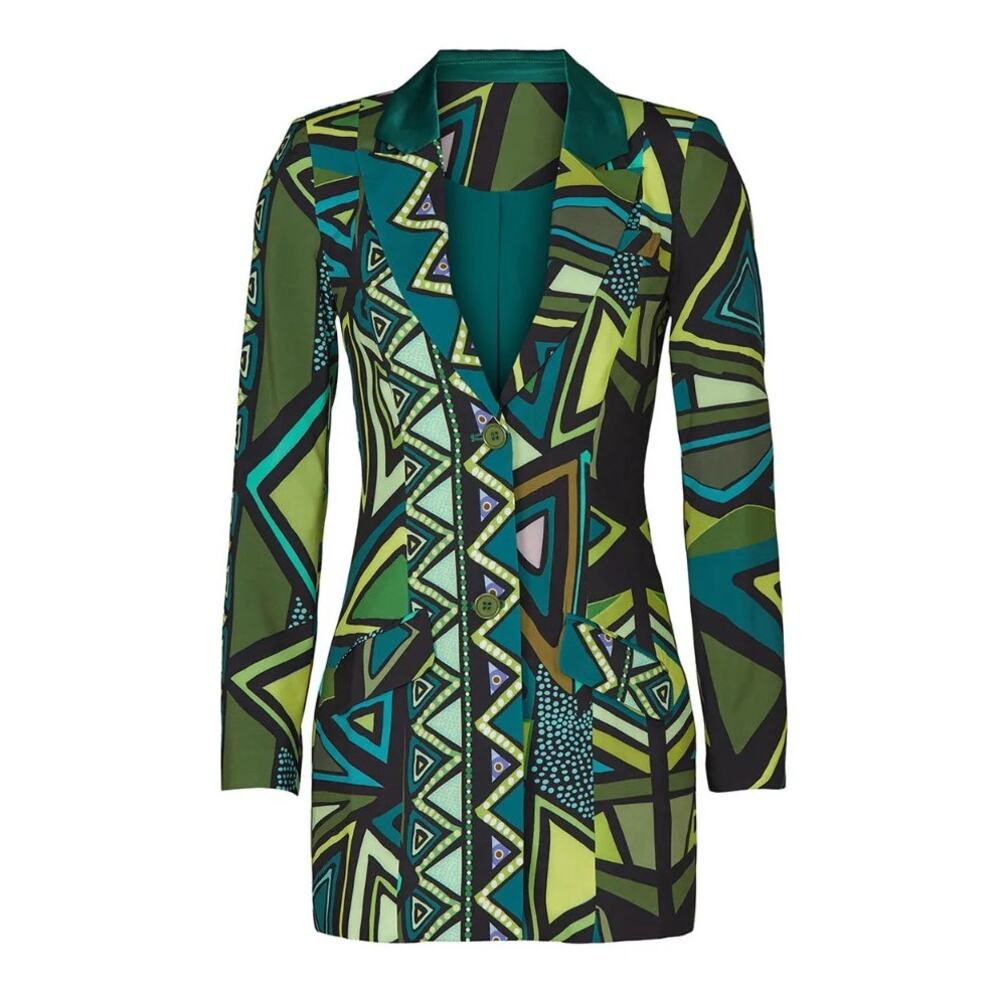 Kahindo Green Tuxedo Jacket Wearable Art Gallerycore Blazer‎ Mini Dress, S EUC